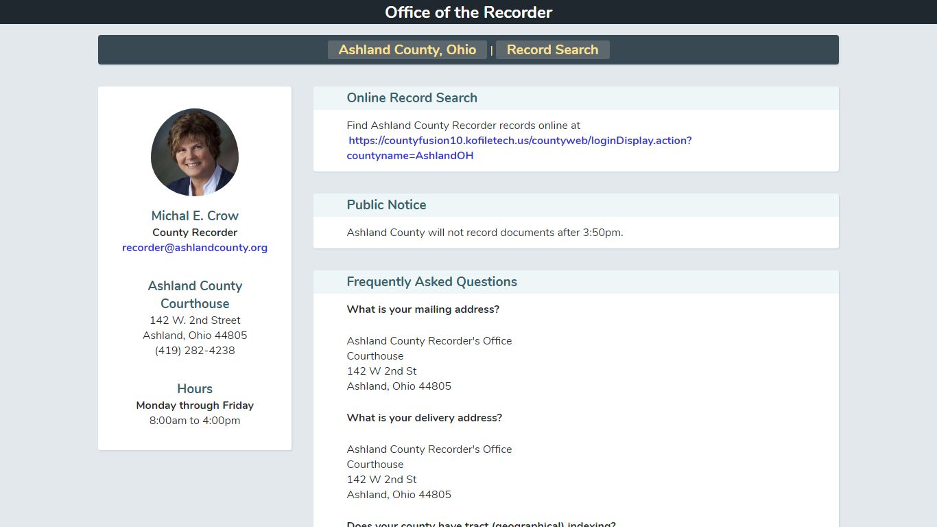 Office of the Recorder - Ashland County, Ohio
